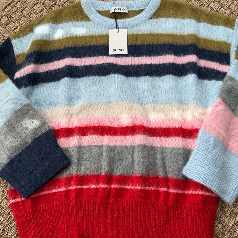 Danielle Guizio Multicolor Striped Sweater — Red, Light Blue, Pink, Gray, Olive